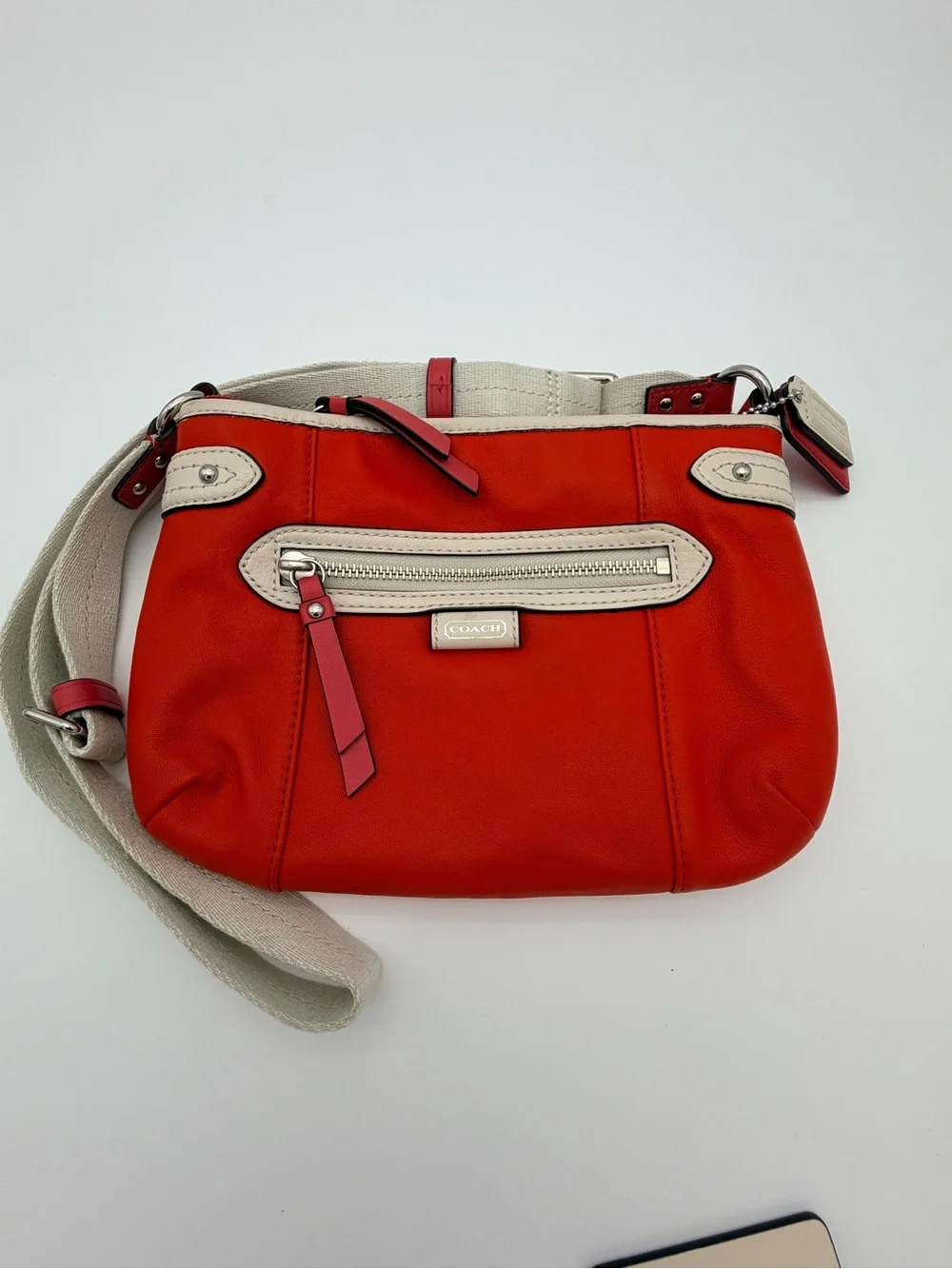 Coach Orange Daisy Red Crossbody Bag with Cream Silver Hardware